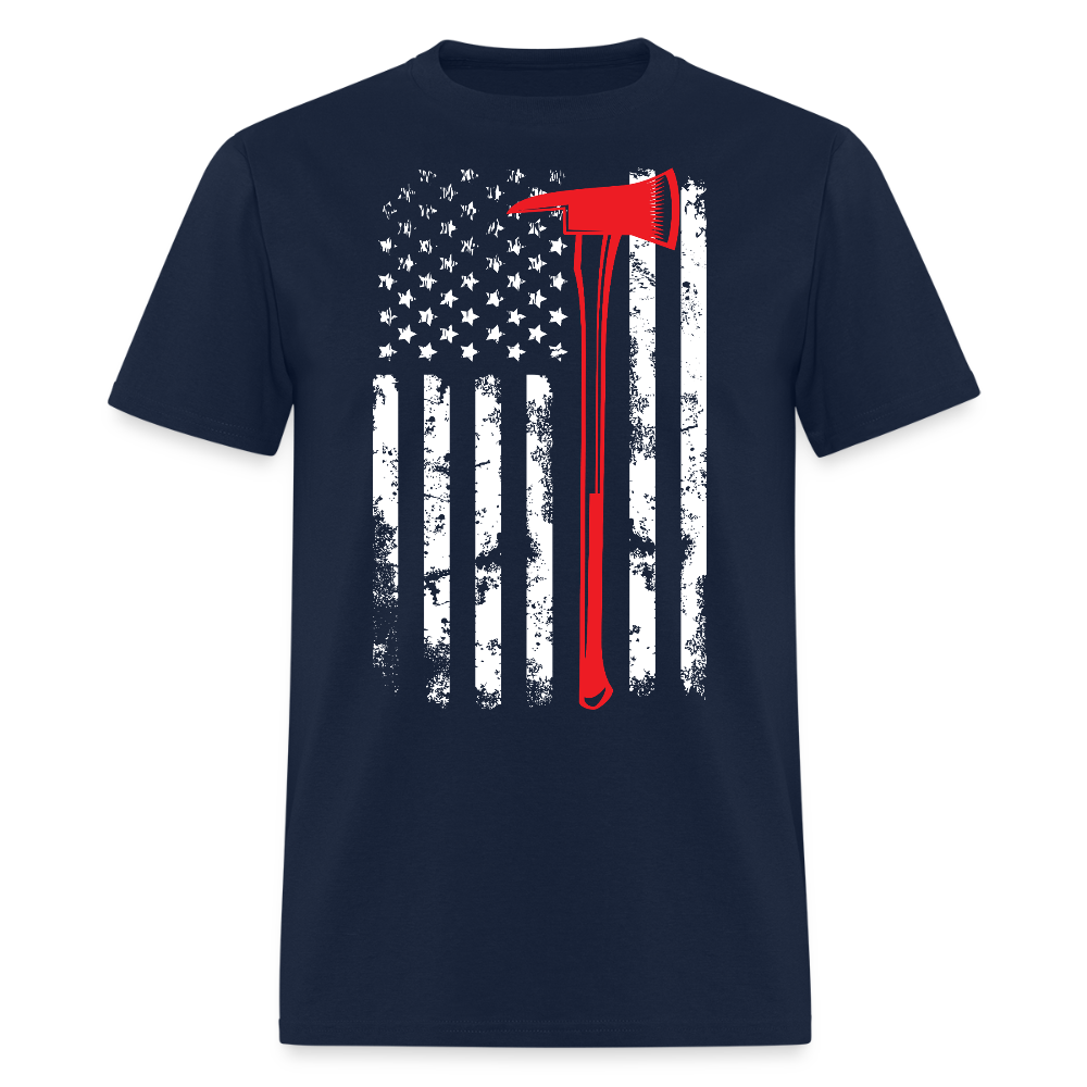 Firefighter Axe Thin Red Line American Flag T-Shirt - navy