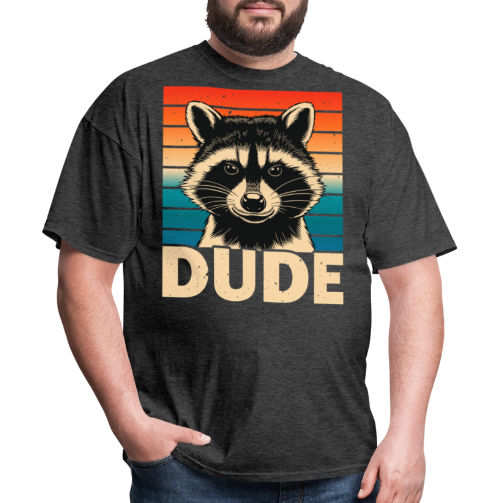 Vintage Raccoon Graphic Dude T-shirt - heather black