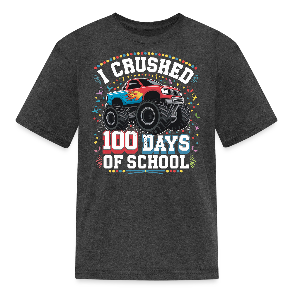 100 Days of School Tee School Milestone Monster Truck Kids T-shirt - heather black