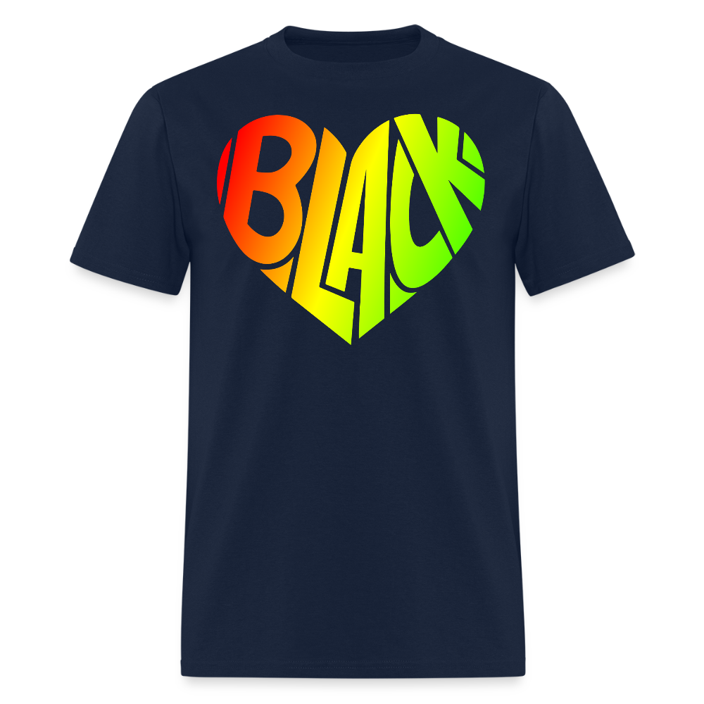 Black Pride Heart Tee Afrocentric Love Graphic T-Shirt - navy