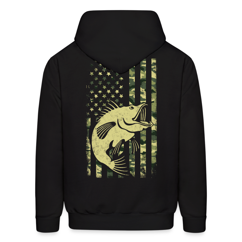 Camouflage Patriotic Bass Fishing American Flag Hoodie - black