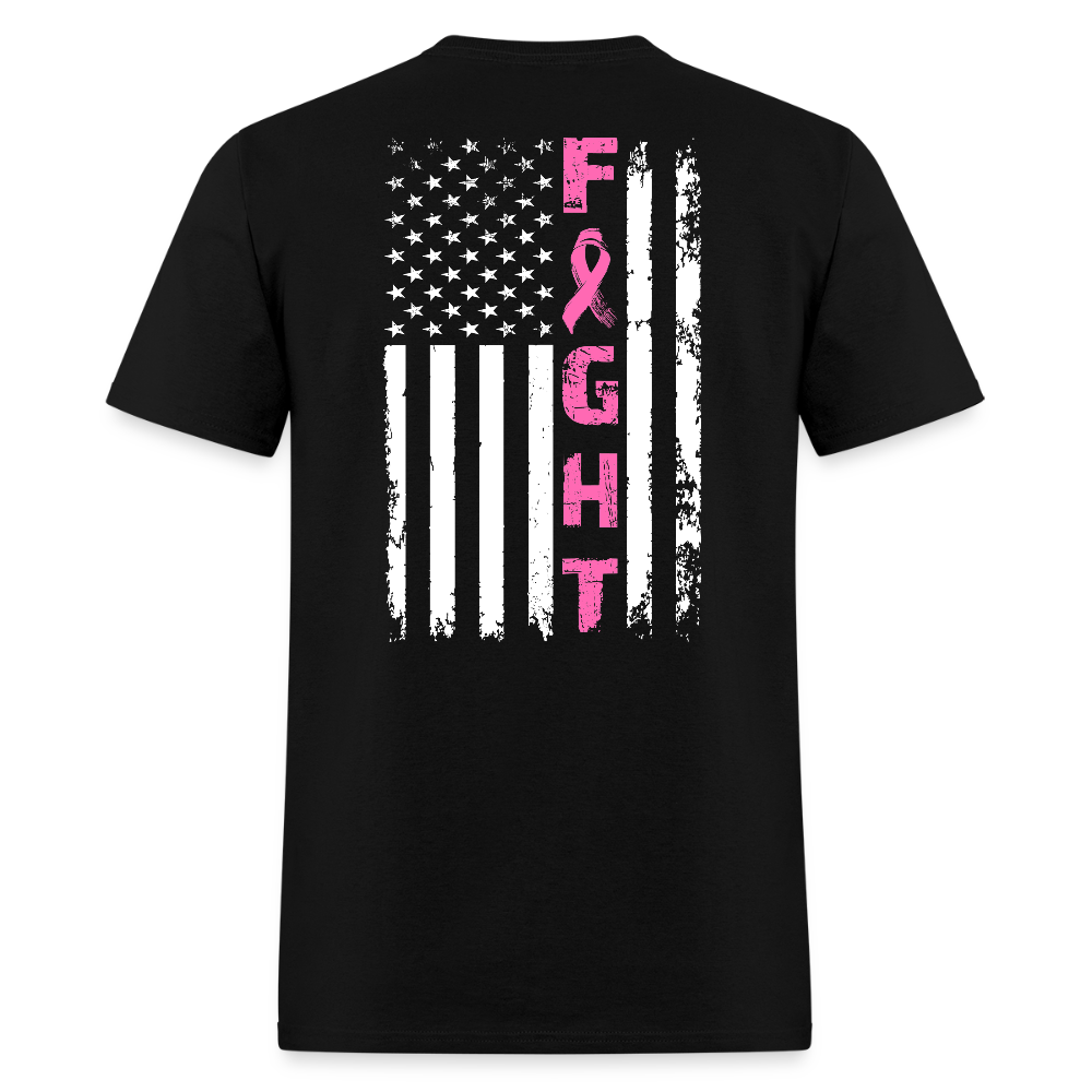 Pink Ribbon American Flag Breast Cancer Fighters T-Shirt - black
