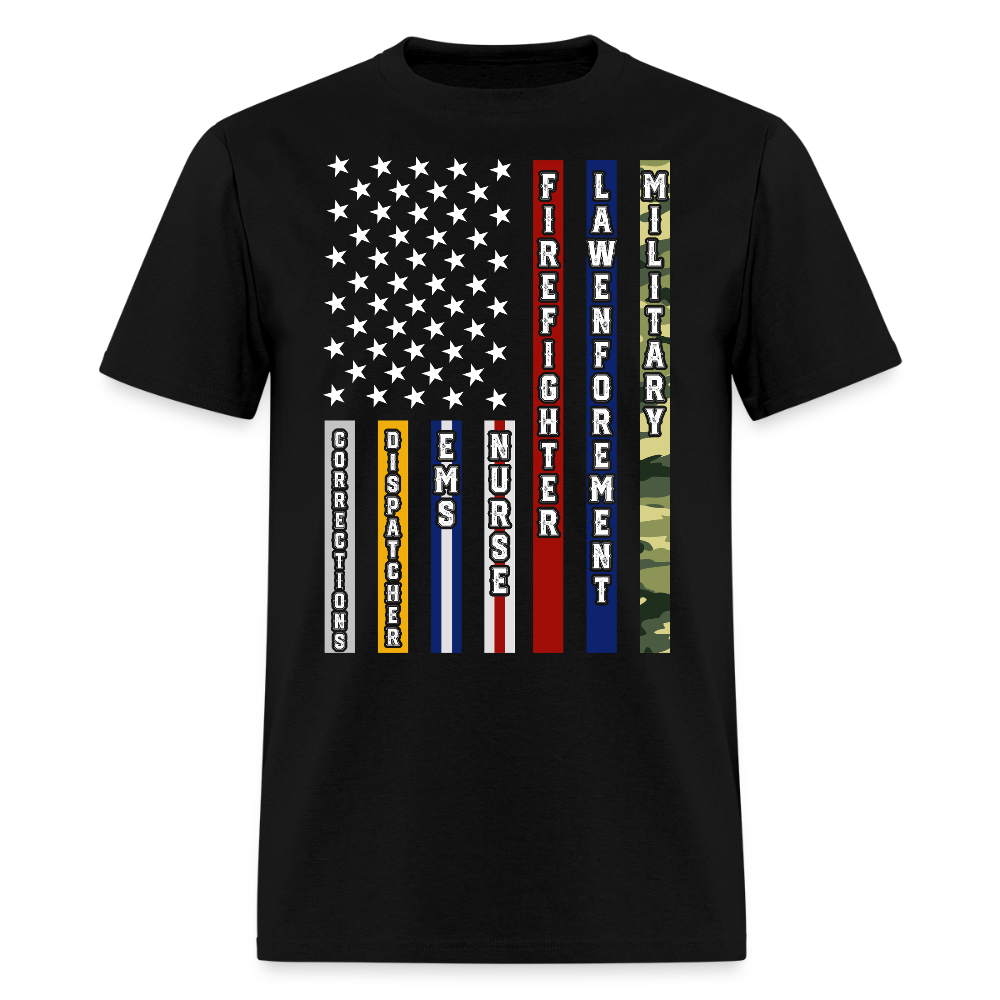 Patriotic First Responder Flag Support American Heroes T-shirt - black
