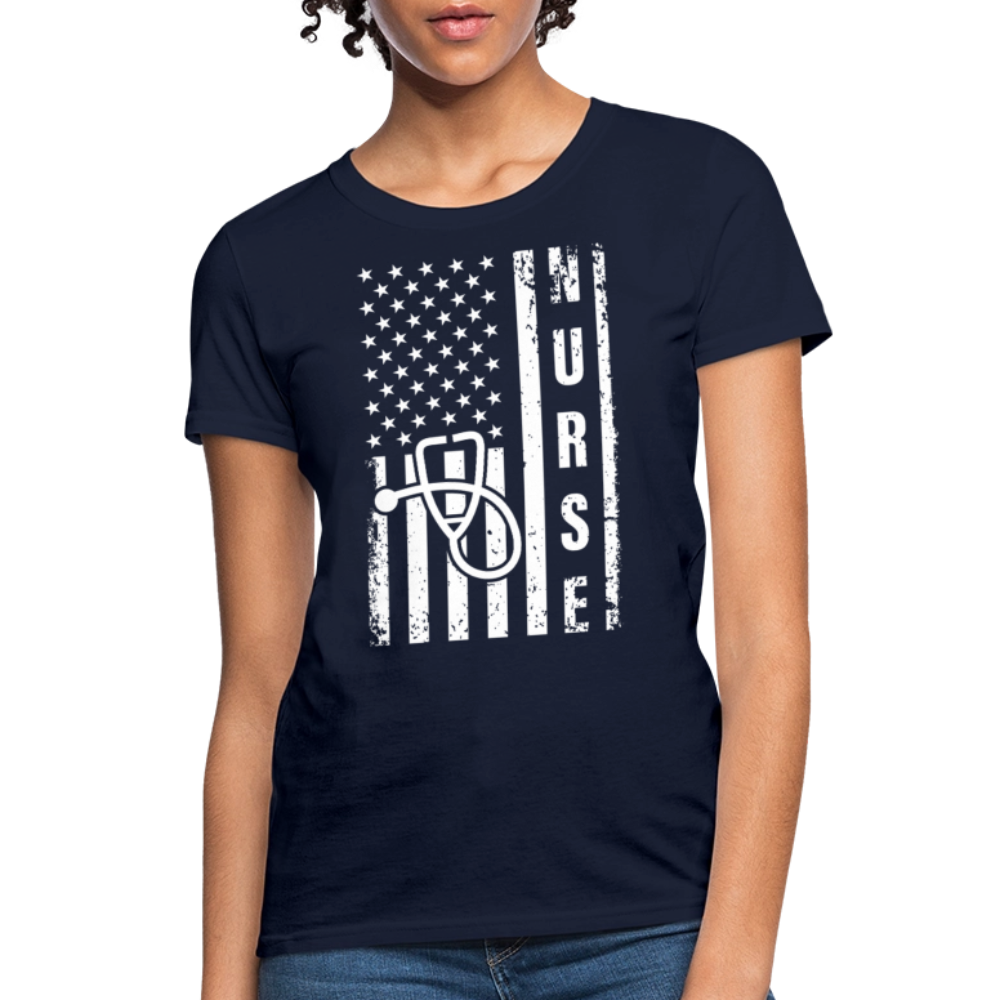 Distressed American Flag Nurse T-Shirt - navy