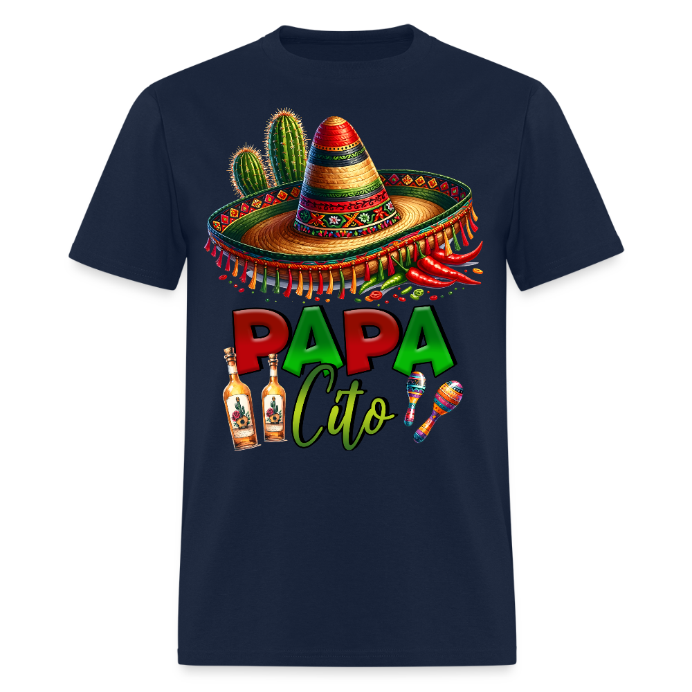 Papacito Sombrero Tequila Tee Mexican Dad Gift Funny T-shirt - navy