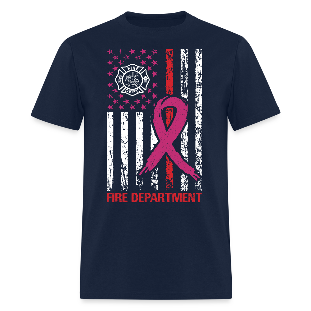 Patriotic Fire Department Breast Cancer Awareness T-Shirt - navy