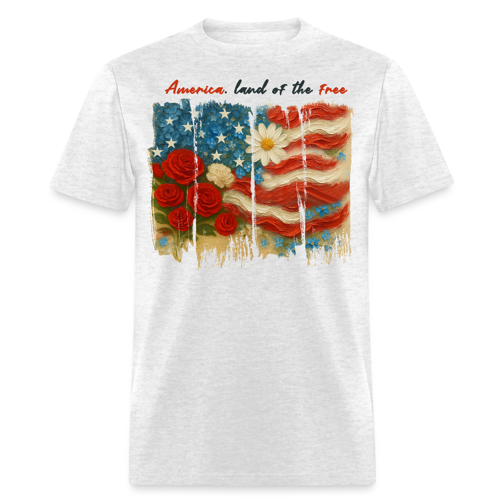 Vintage America Land Of The Free Patriotic Floral T-Shirt - light heather gray