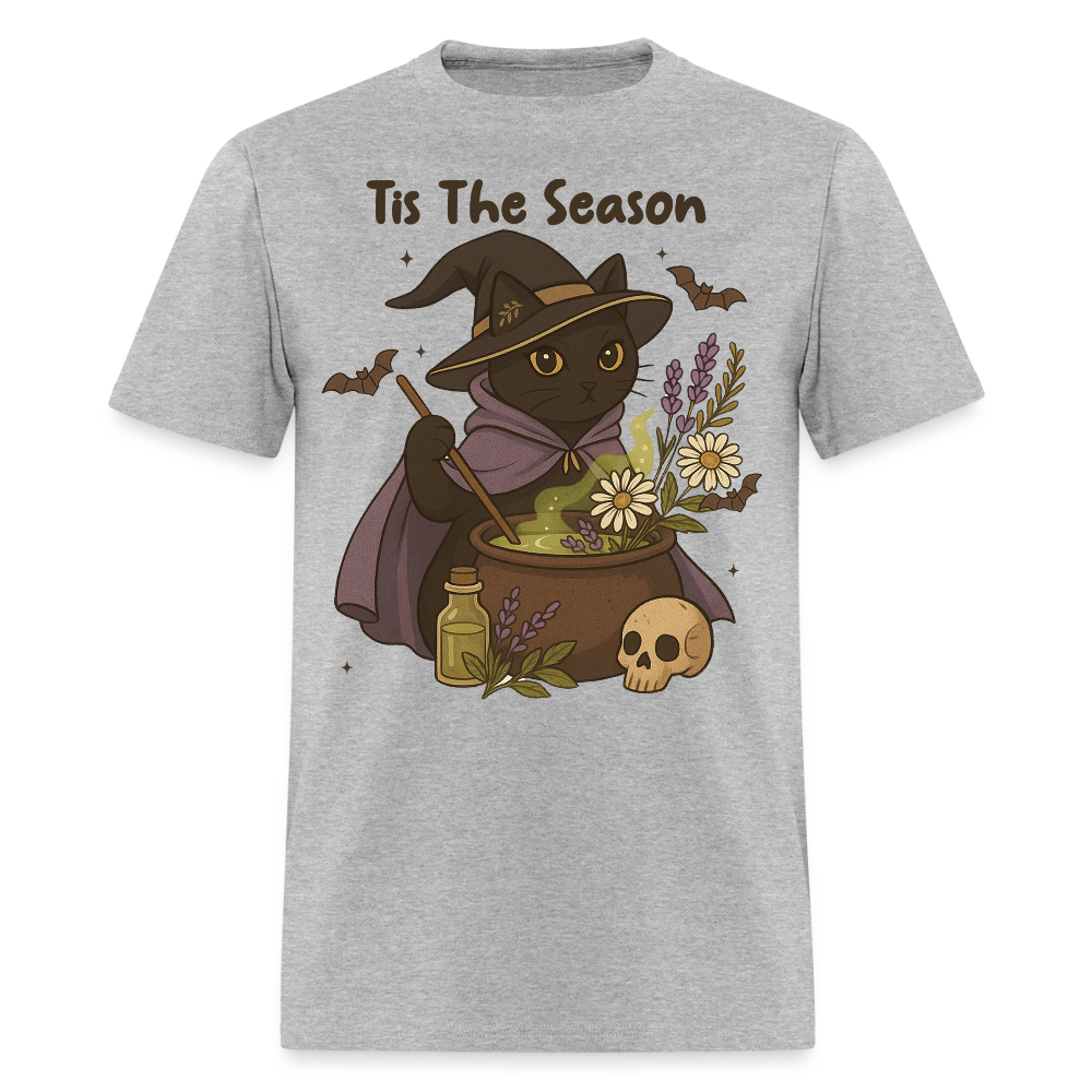 Tis The Season Halloween Cat Witch T-Shirt - heather gray