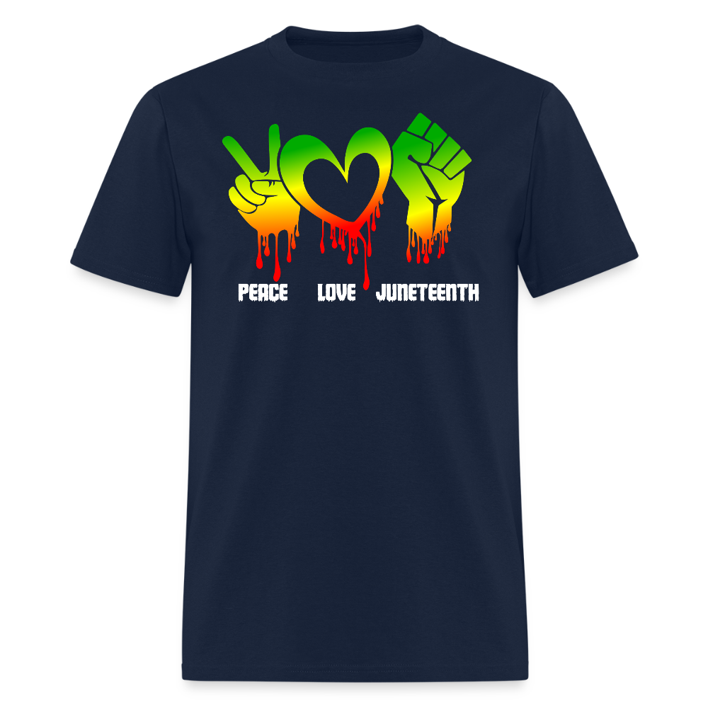 Peace Love Juneteenth Afrocentric Pride T-Shirt - navy