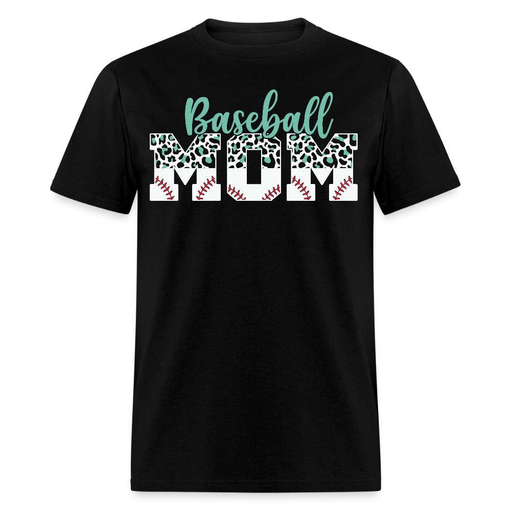 Baseball Mom Graphic Tee With Animal Print T-shirt - black