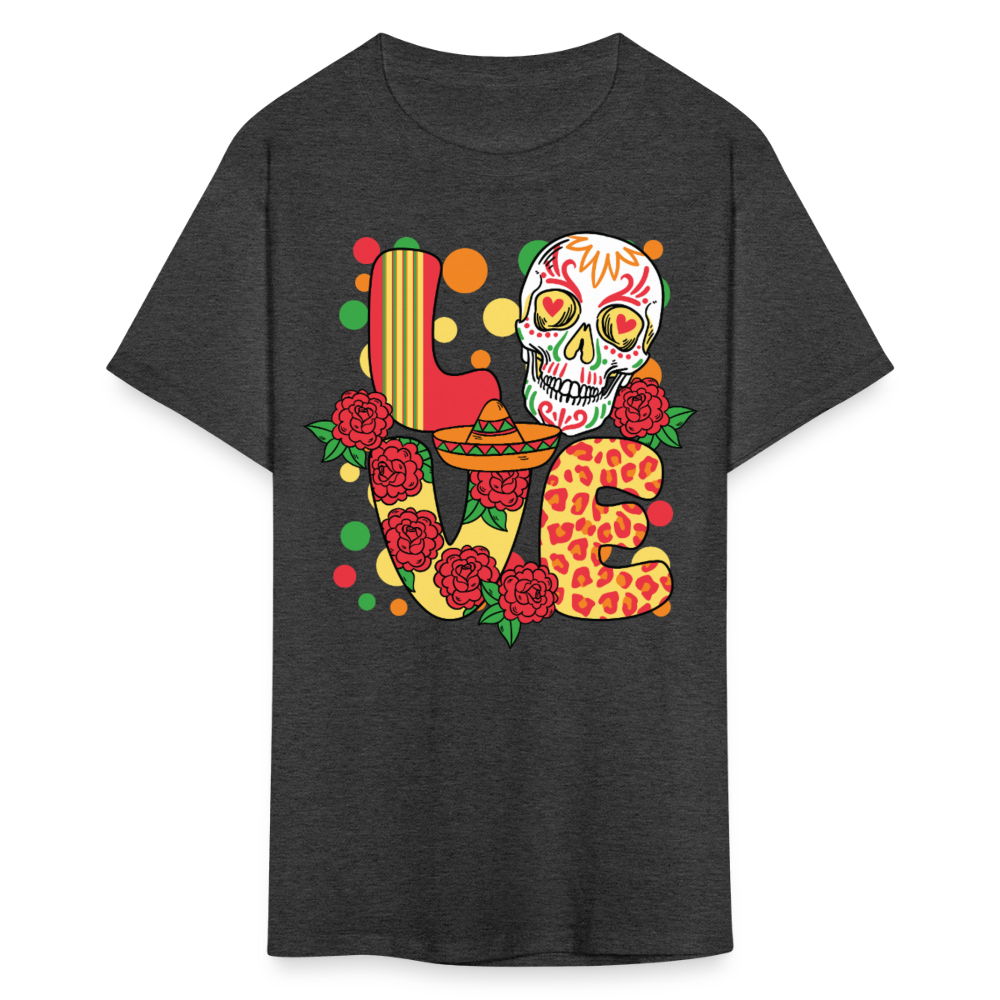 Day Of The Dead Skull Tee Mexican Heritage Floral Skull T-shirt - heather black