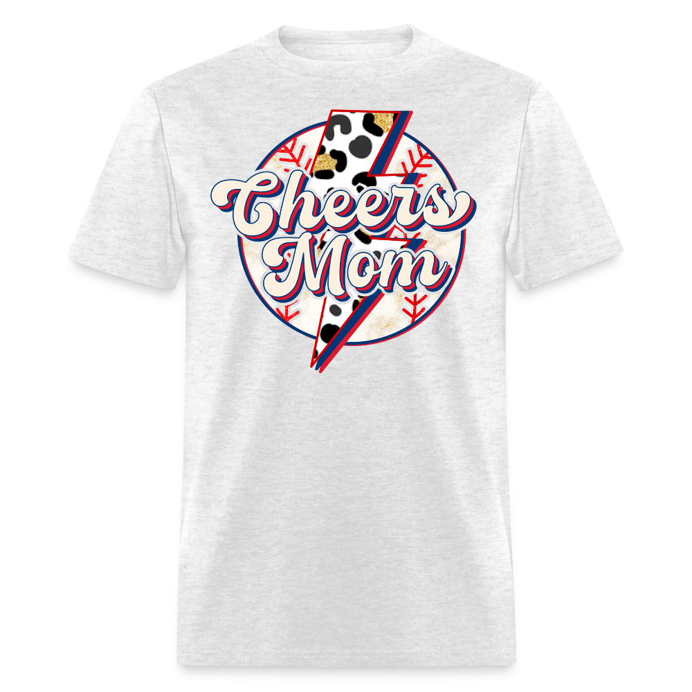 Lightning Bolt Cheers Mom Baseball Graphic T-shirt - light heather gray