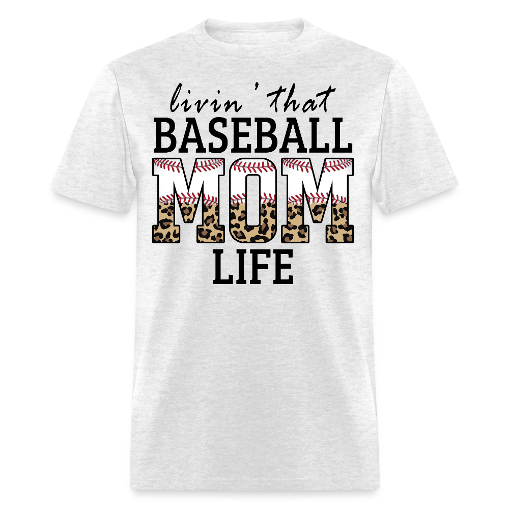 Livin That Baseball Mom Life Leopard Print T-shirt - light heather gray