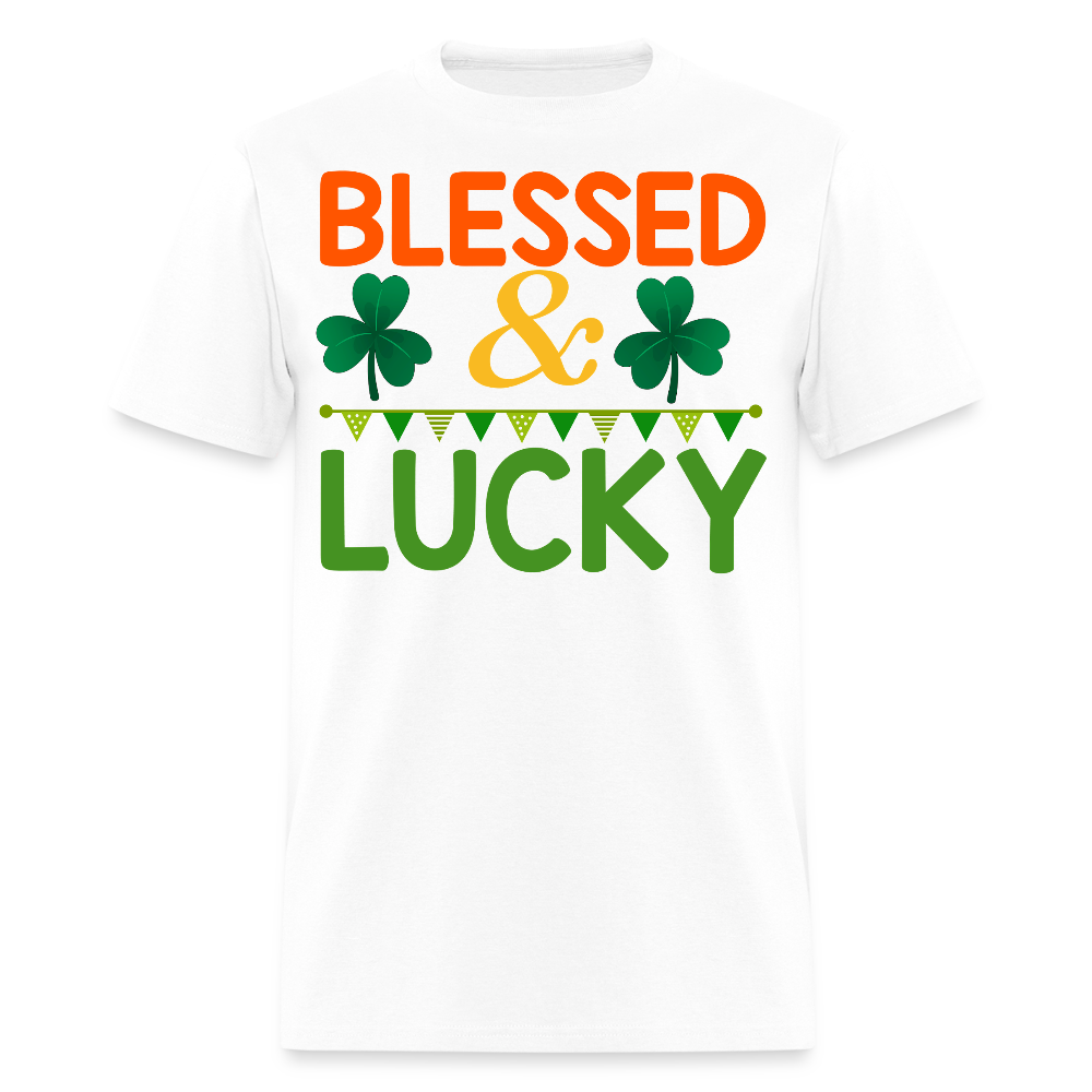 Blessed And Lucky Shamrock Irish T-shirt - white