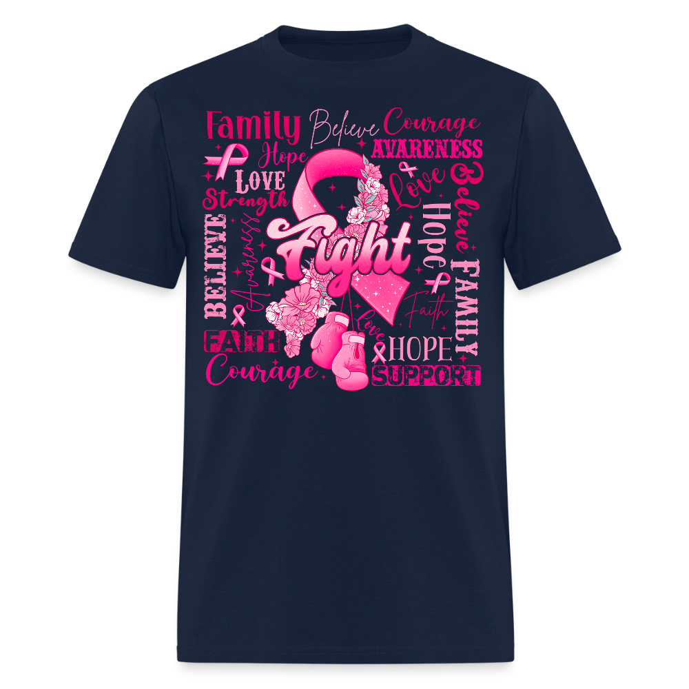 Hope Strength Courage Fight Breast Cancer T-Shirt - navy