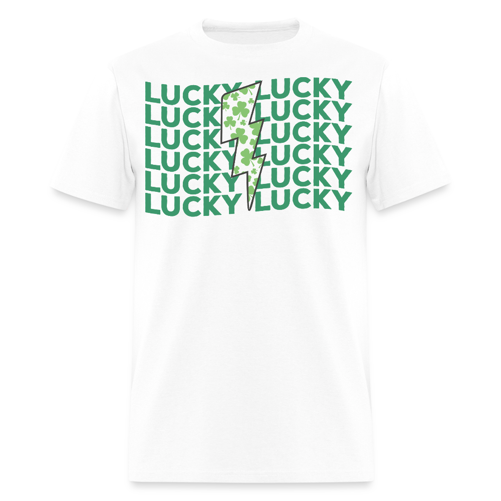 Green Shamrock Lightning Bolt Lucky T-shirt - white
