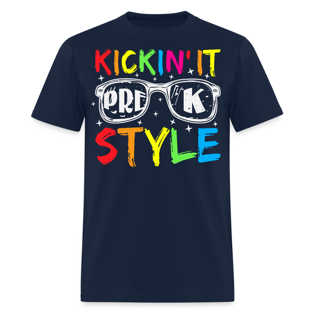 Kickin It Pre K Style Preschool Teacher T-Shirt - navy