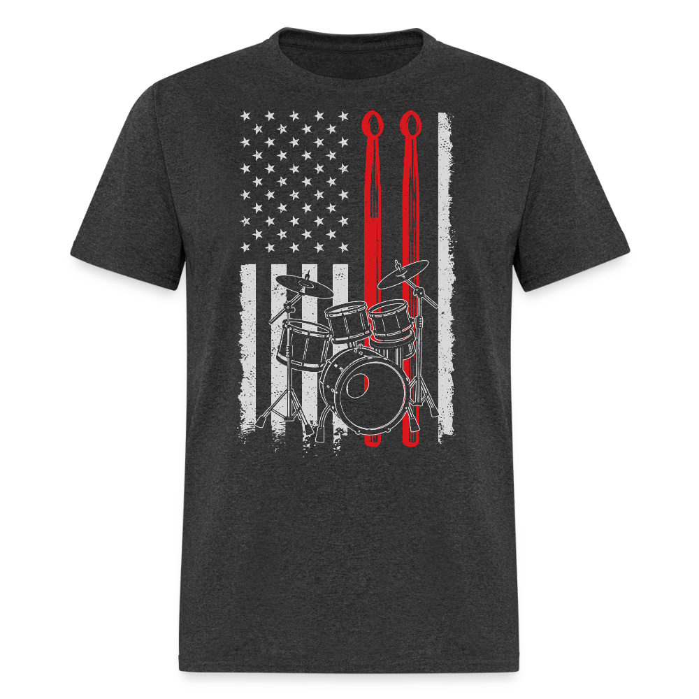 American Flag Drummer Tee For Musicians T-shirt - heather black