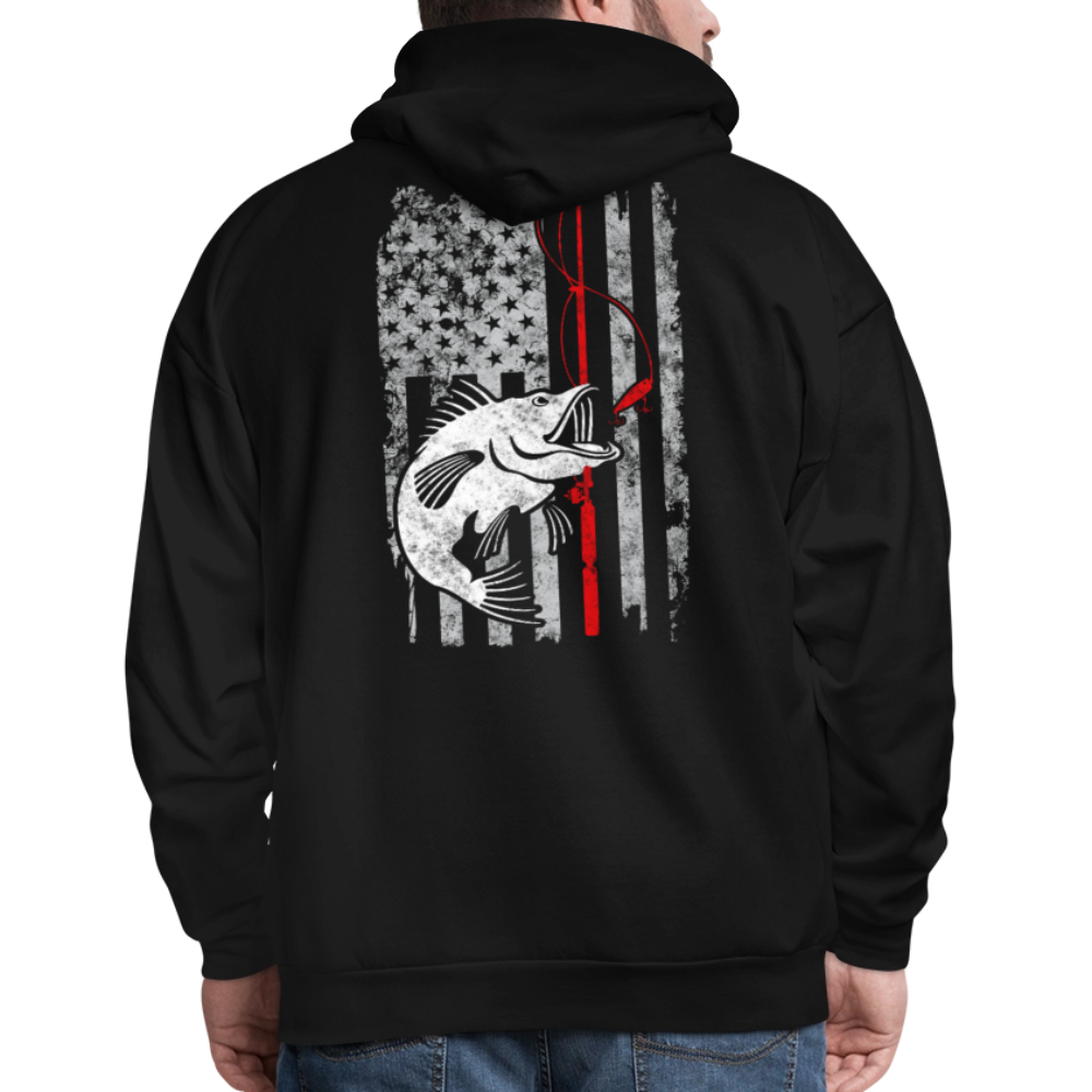 Distressed American Flag Patriotic Fishing Hoodie - black