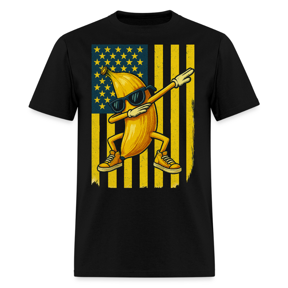 Retro American Flag Funny Dabbing Banana T-Shirt - black
