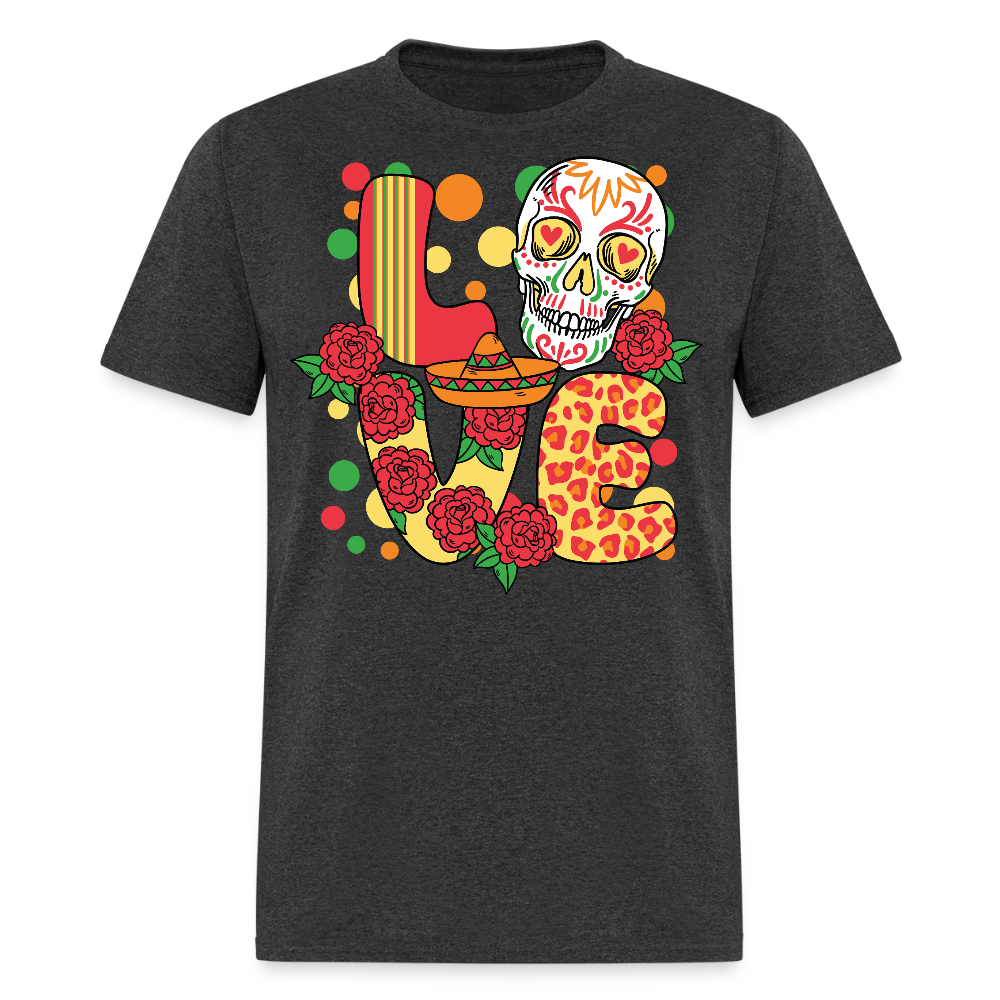 Day Of The Dead Skull Tee Mexican Heritage Floral Skull T-shirt - heather black