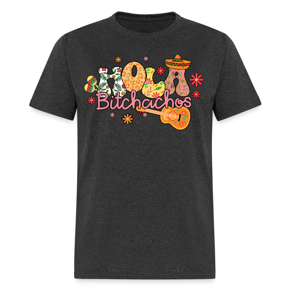 Hola Bitchachos Mexican Fiesta Tee Funny Cinco de Mayo T-shirt - heather black