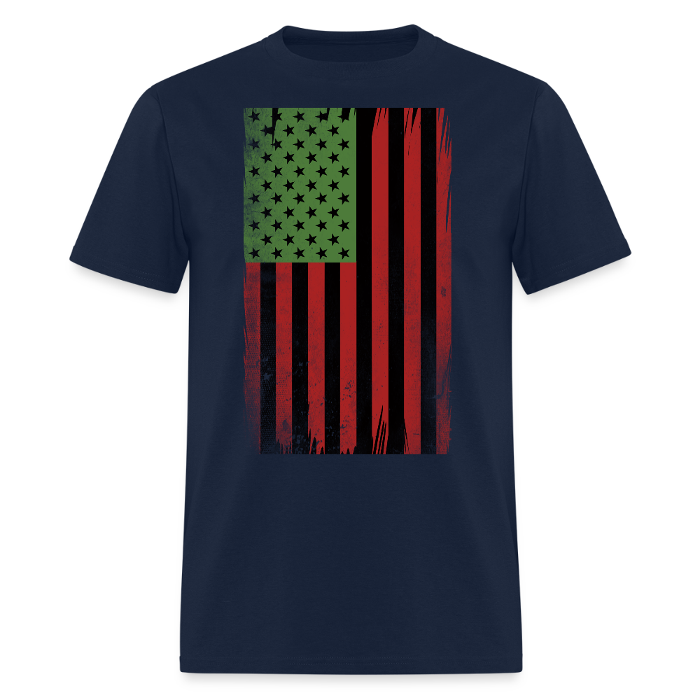 Red Black Green American Flag Juneteenth Celebration T-Shirt - navy
