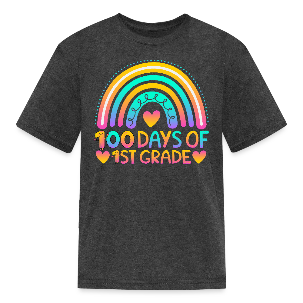 Colorful Rainbow Design for Kids 100 Days of 1st Grade T-Shirt - heather black