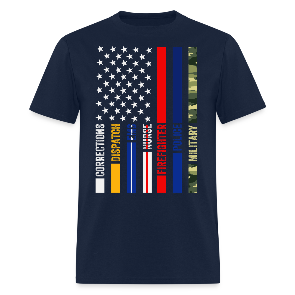 First Responders Heroes Military Police Firefighter Nurses T-Shirt - navy