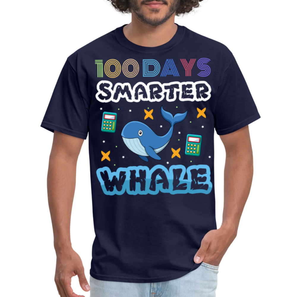 Cute Ocean Animal School Milestone Tee 100 Days Smarter Whale T-shirt - navy