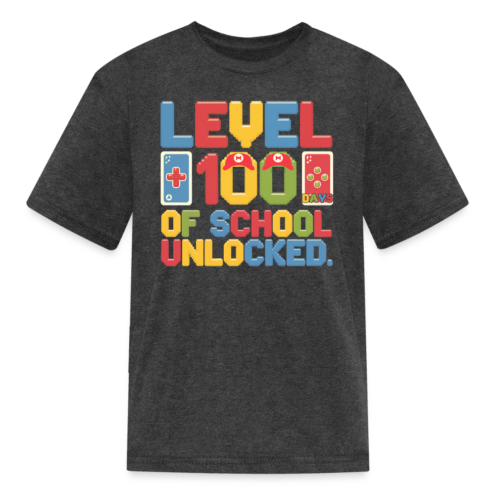Level 100 Days of School Unlocked - Gaming Themed T-Shirt for Kids & Teachers T-Shirt - heather black