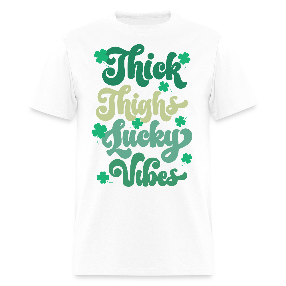 Thick Thighs Lucky Vibes St Patrick’s Day T-shirt - white