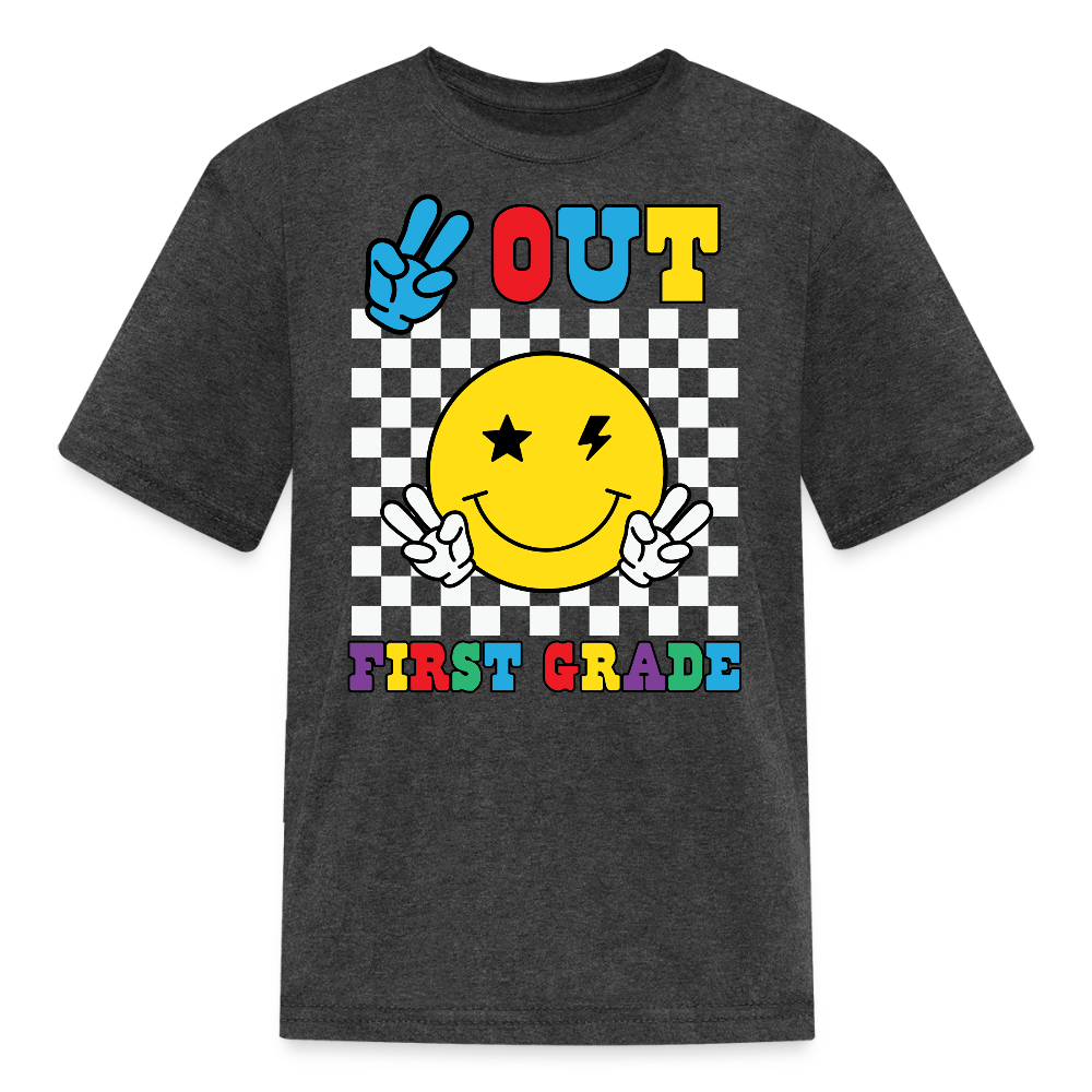 Out Of First Grade Checkered Smile T-Shirt - heather black
