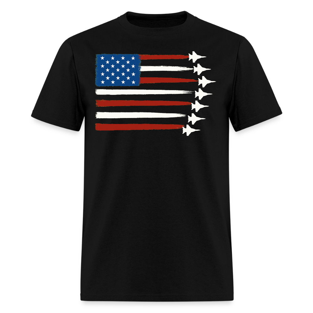 American Flag Fighter Jet Patriotic Military T-Shirt - black