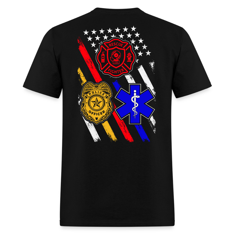 Police Firefighter EMS Support First Responders Flag T-Shirt - black