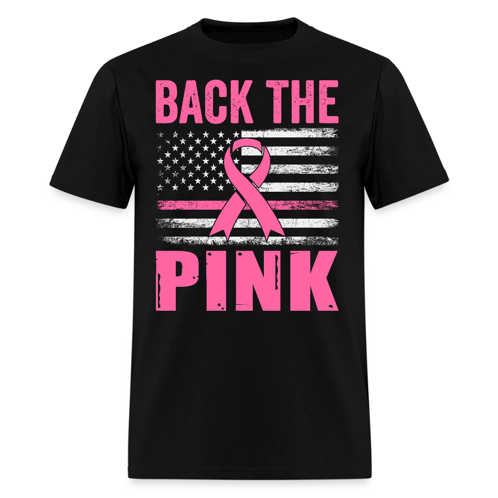 Back the Pink American Flag Breast Cancer T-Shirt - black