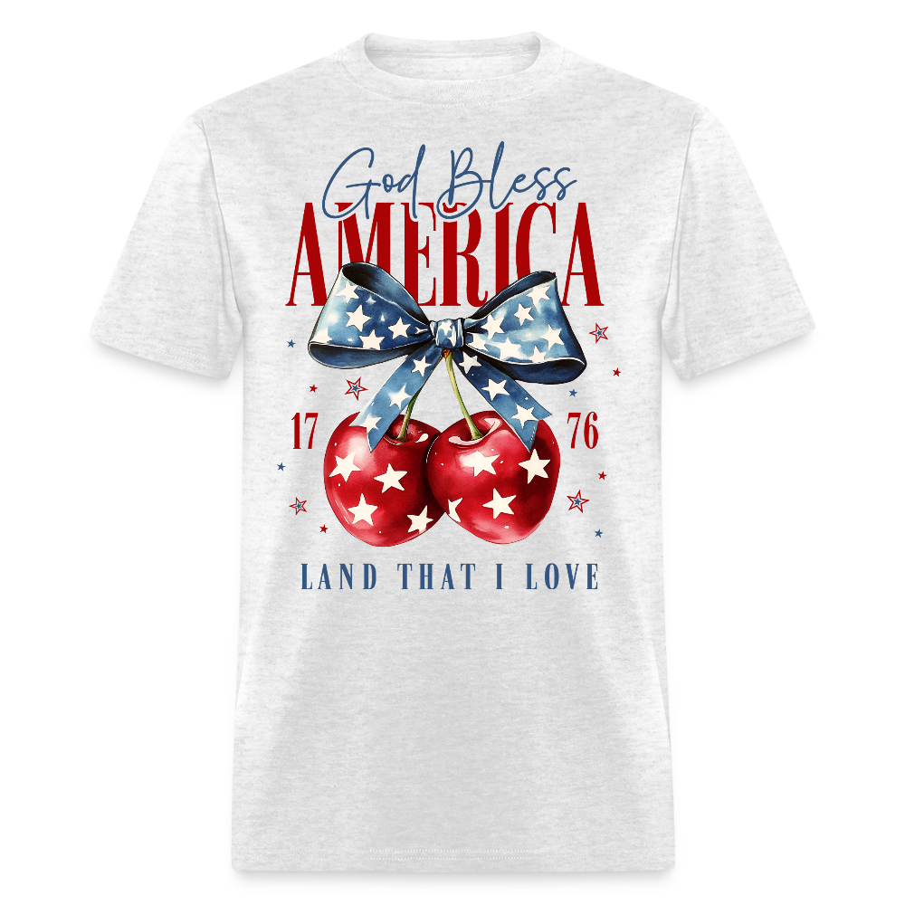 God Bless America Patriotic Cherry Bow T-Shirt - light heather gray