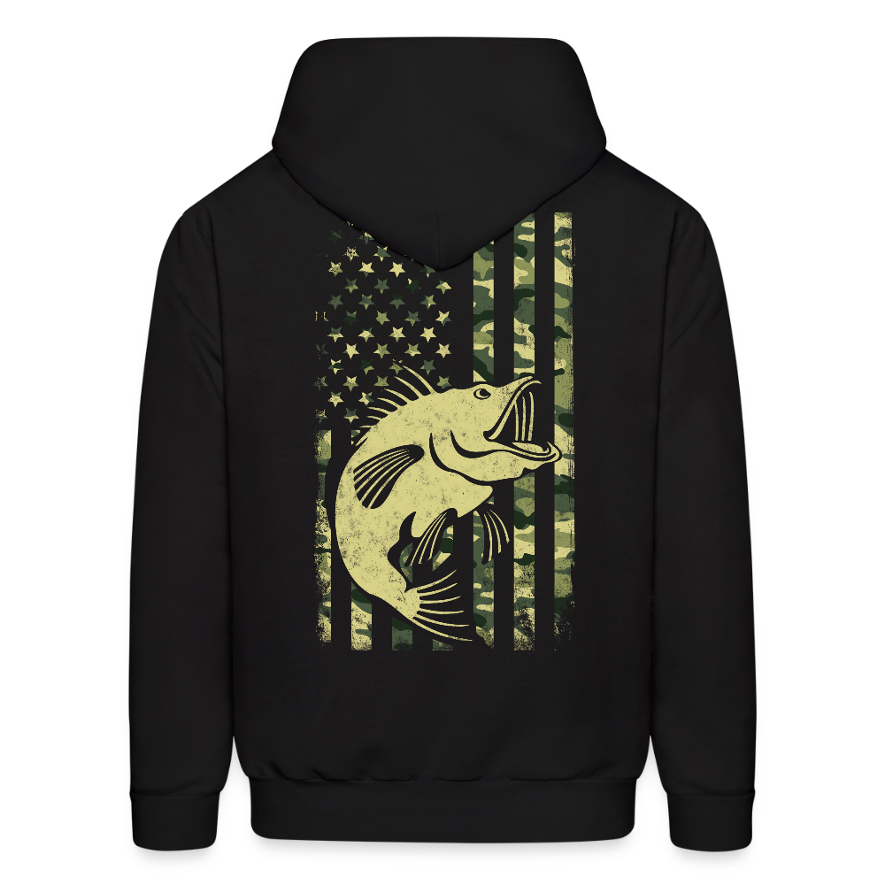 Camo American Flag Patriotic Bass Fishing Gift Hoodie - black
