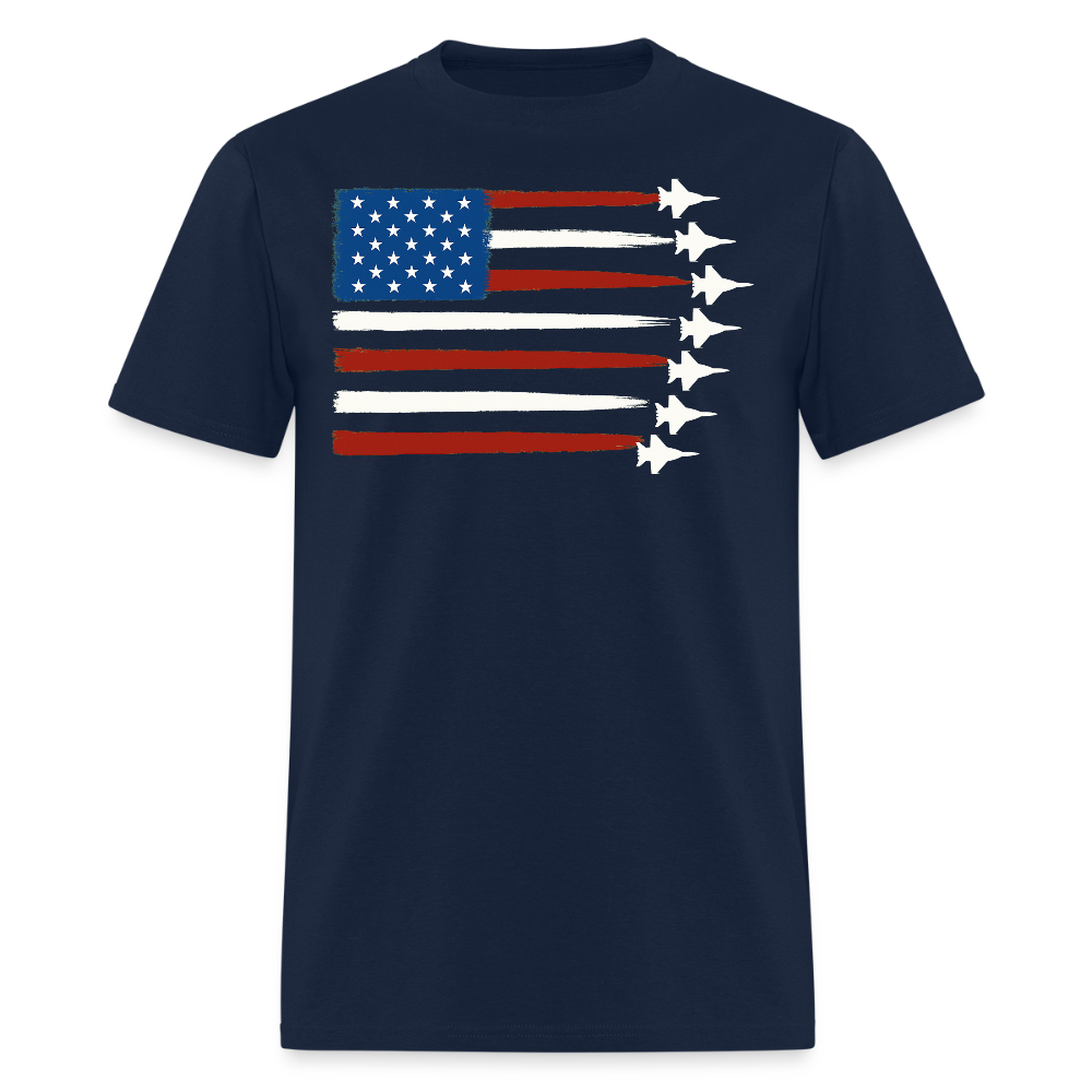 American Flag Fighter Jet Patriotic Military T-Shirt - navy