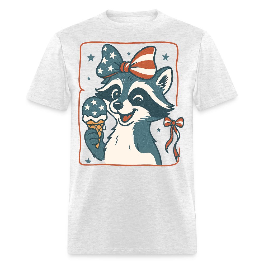 4th Of July Ice Cream Patriotic Raccoon T-Shirt - light heather gray