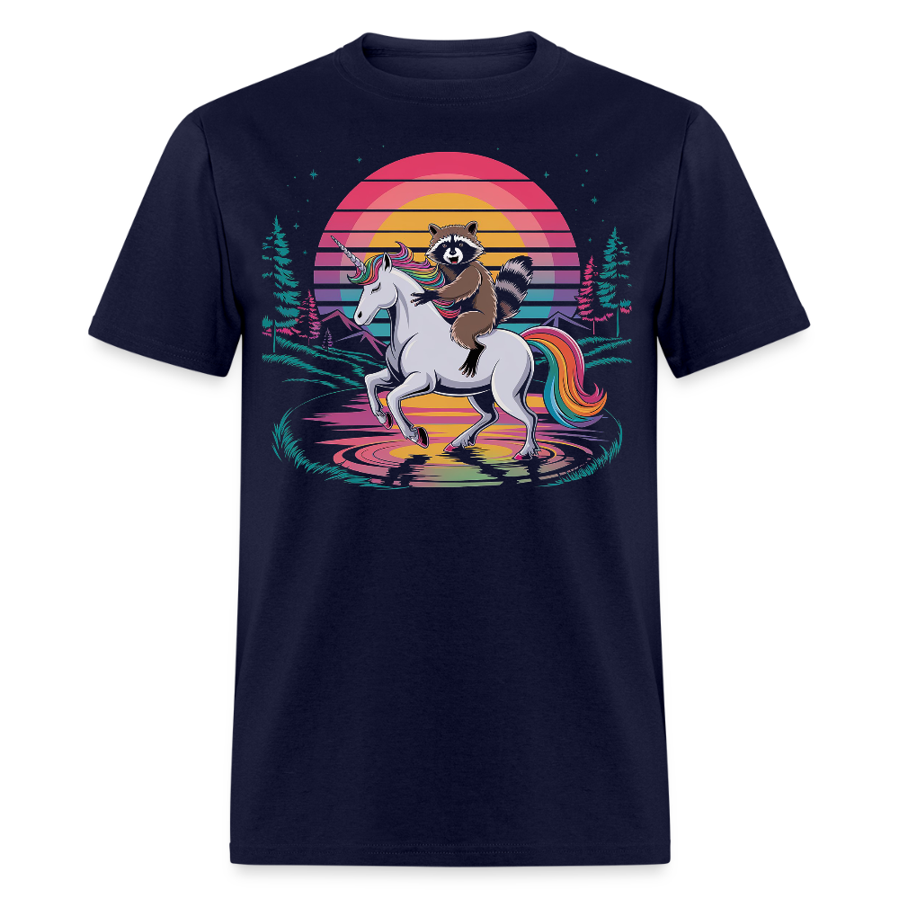 Colorful Retro Raccoon Riding Unicorn T-shirt - navy