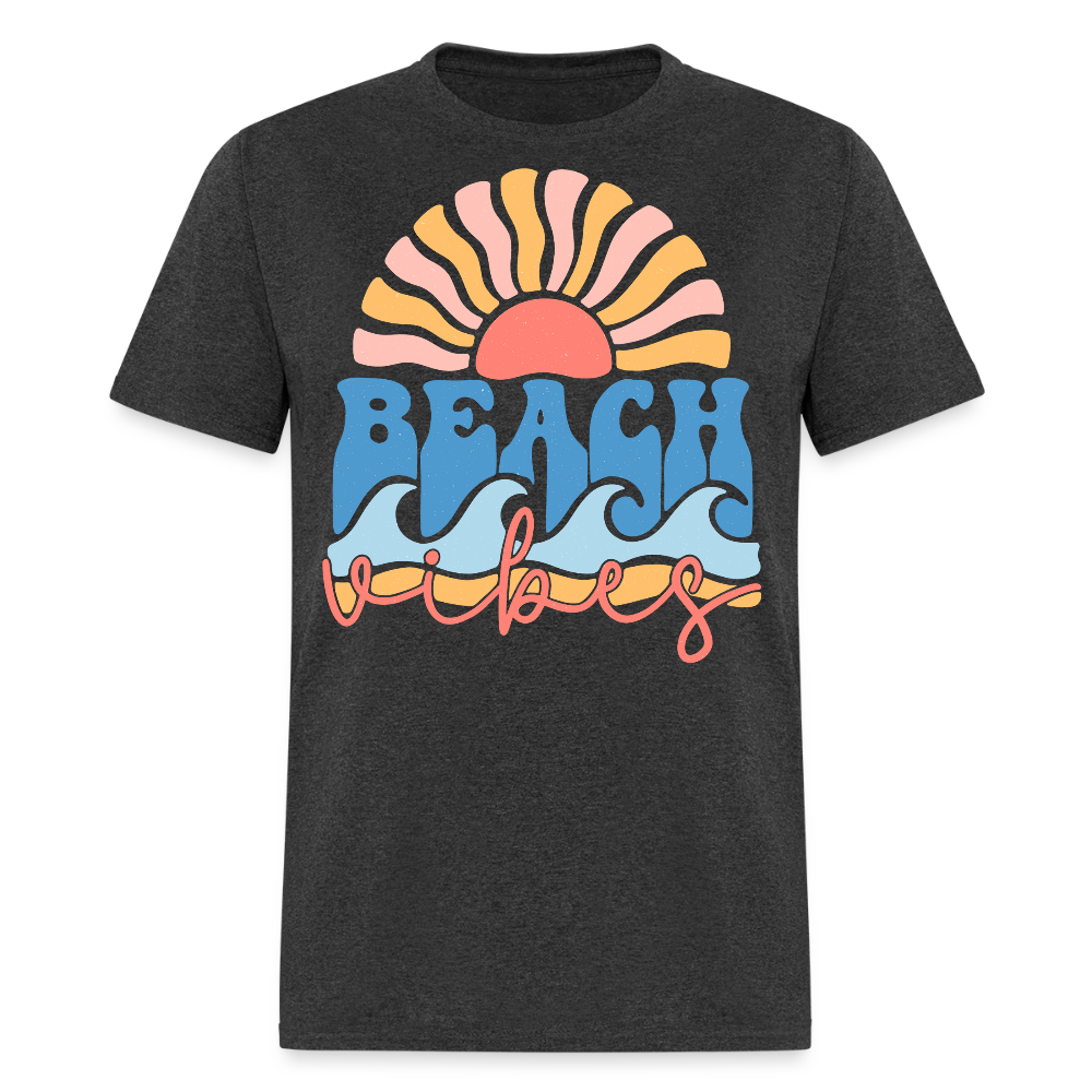 Retro Beach Vibes Sun And Wave T-shirt - heather black