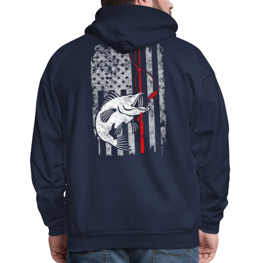 Distressed American Flag Patriotic Fishing Hoodie - navy