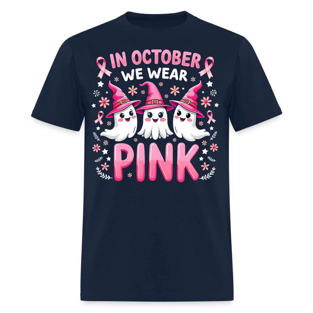 In October We Wear Pink Ghosts Halloween T-Shirt - navy