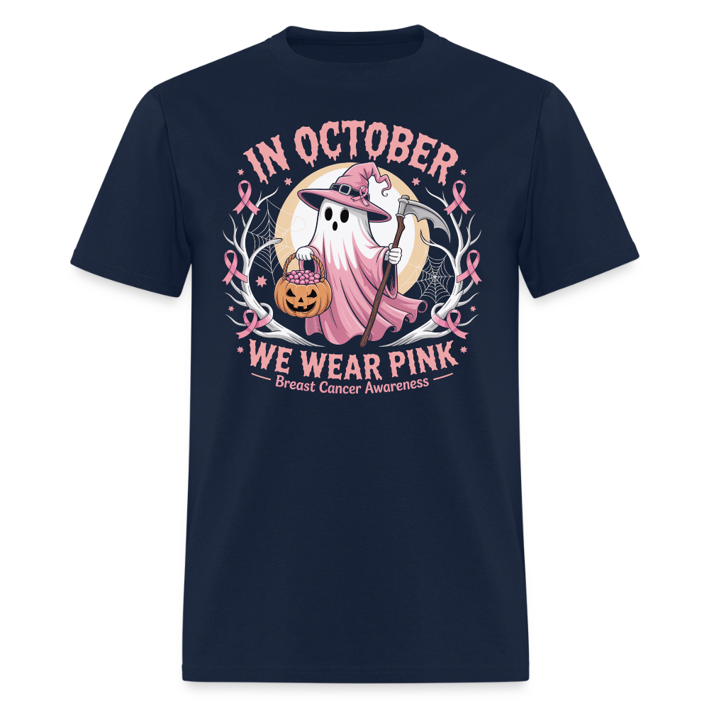In October We Wear Pink Halloween Breast Cancer T-Shirt - navy
