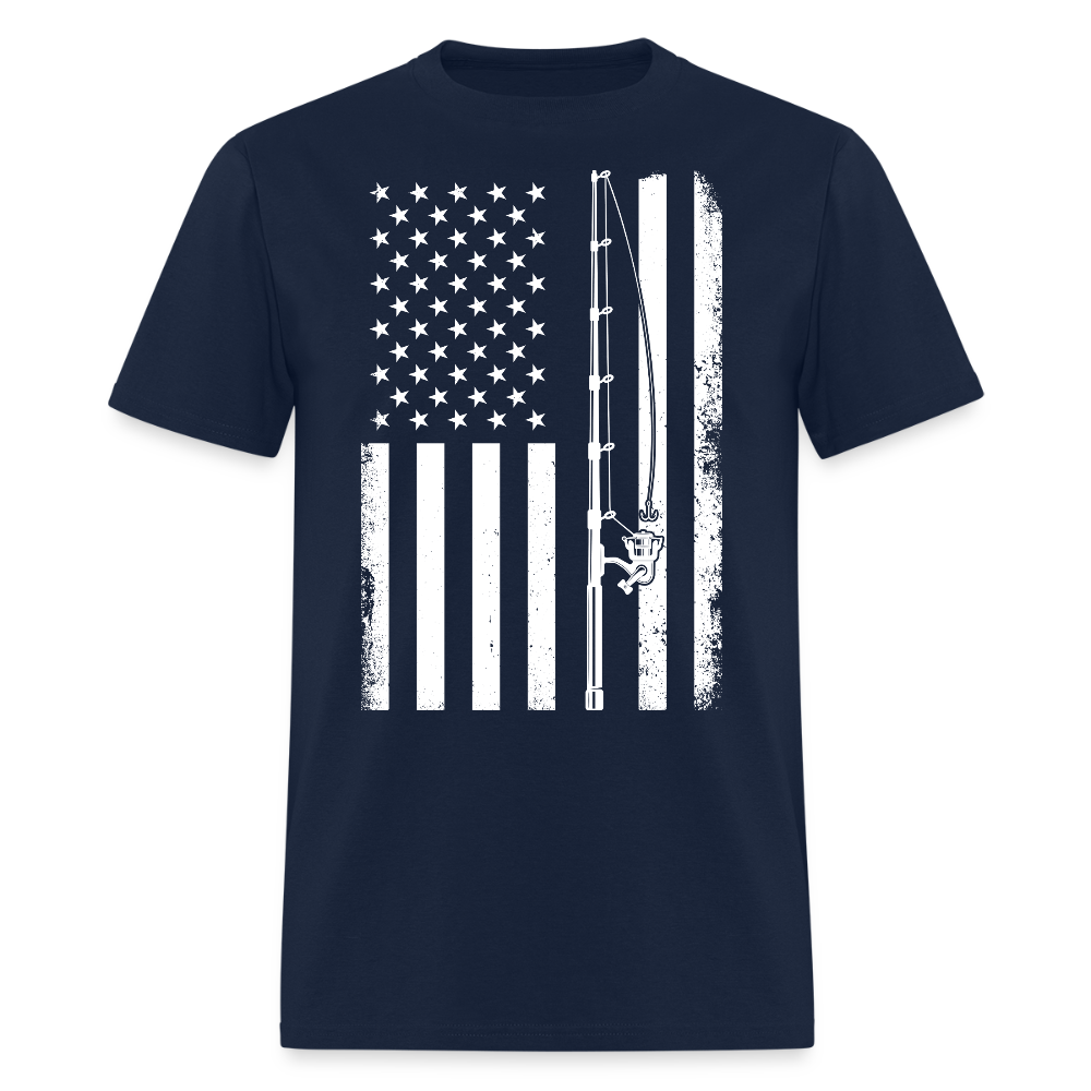 Fishing Rod American Flag Fisherman Gift For Dad T-Shirt - navy