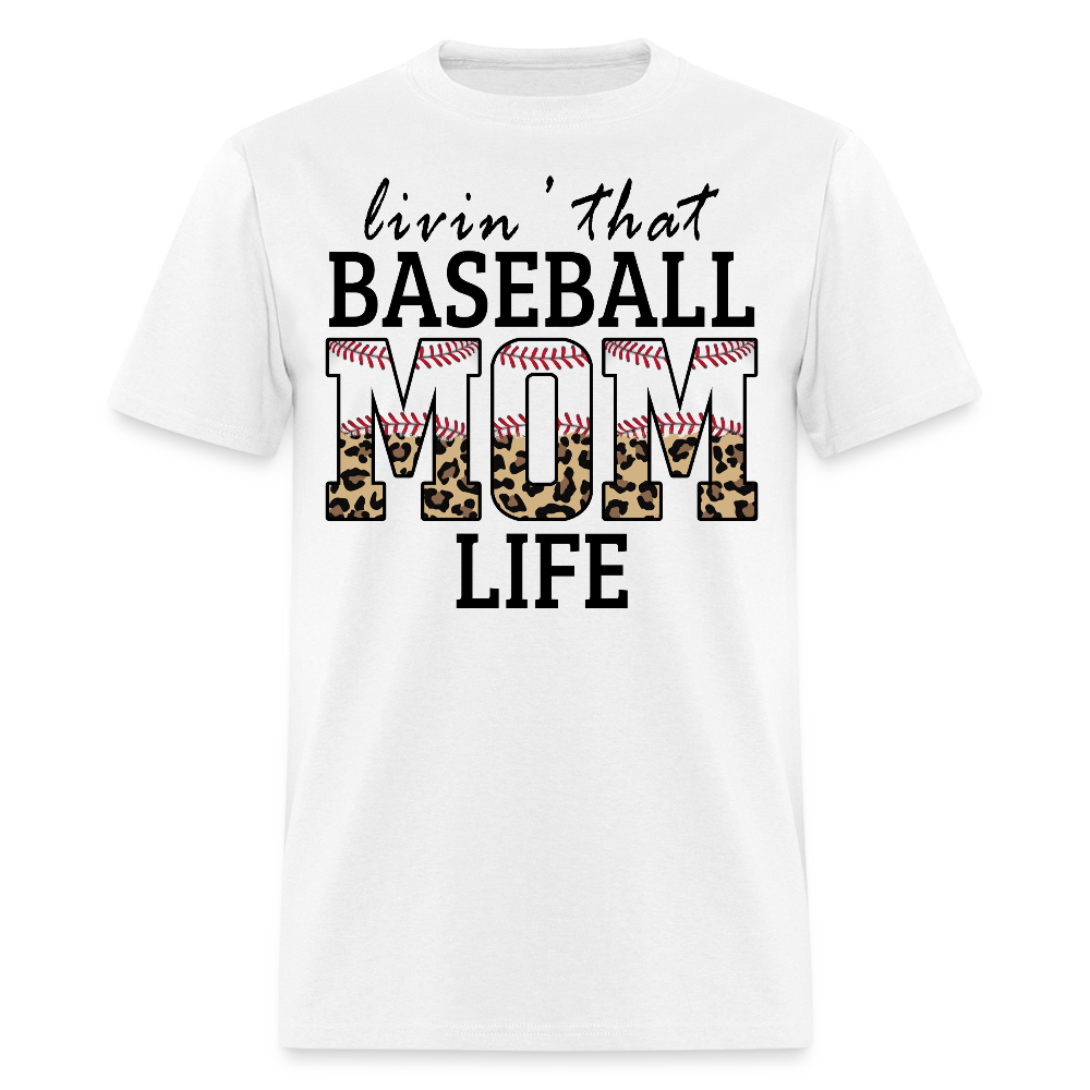Livin That Baseball Mom Life Leopard Print T-shirt - white