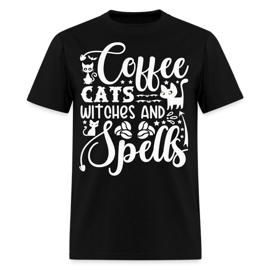 Coffee Lovers Witches and Cats T-Shirt - black