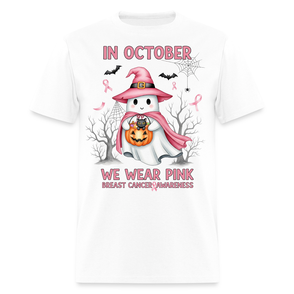 In October We Wear Pink Breast Cancer Support T-Shirt - white