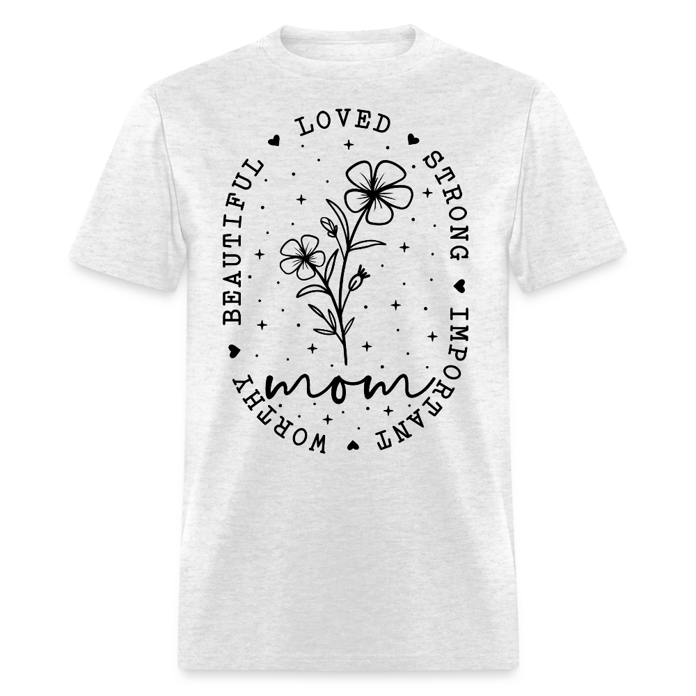 Strong And Beautiful Mom Floral T-shirt - light heather gray